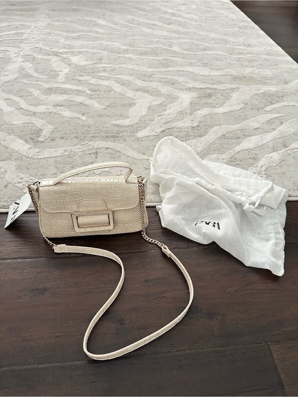Ivory Croc-Embossed Mini Shoulder Bag